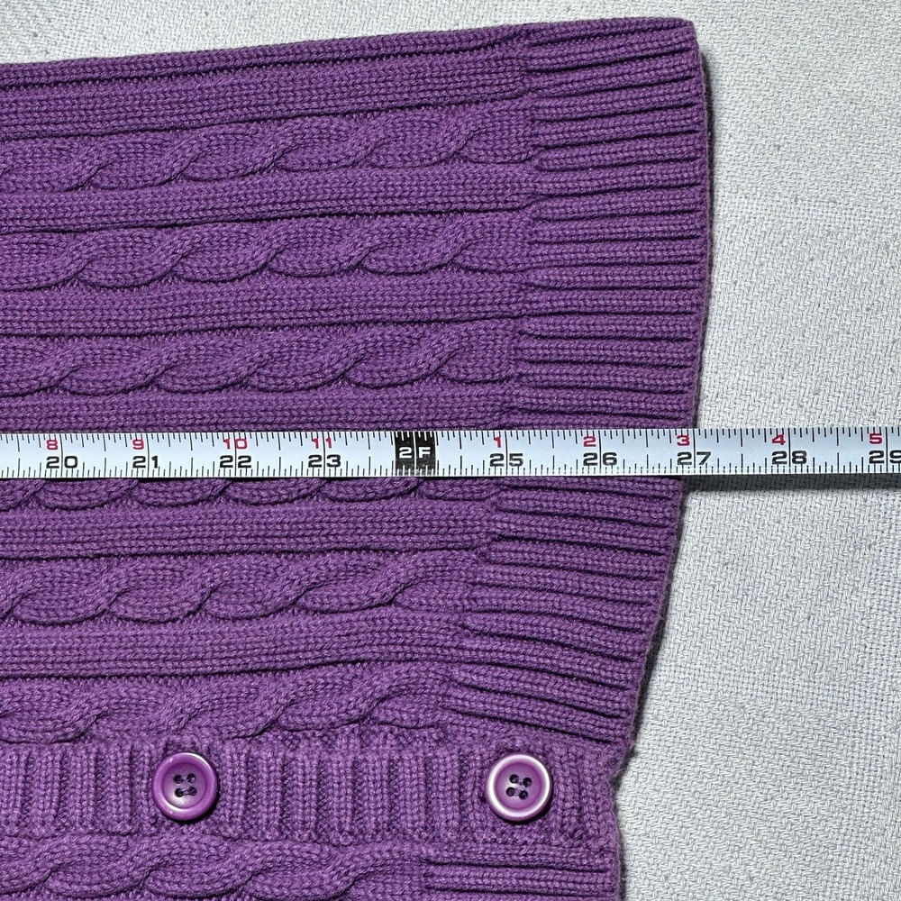 LL Bean Cable Knit Cardigan Sweater Womens Large Purple Cotton‎ Cottagecore - Picture 6 of 9